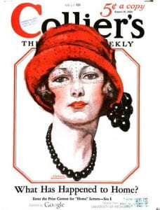 Collier's cover. Women with hat and necklace. "What has happened to home?"